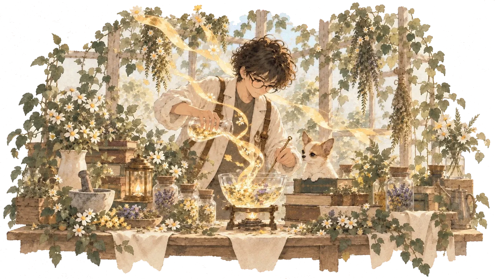 The Alchemist, an illustrated scene