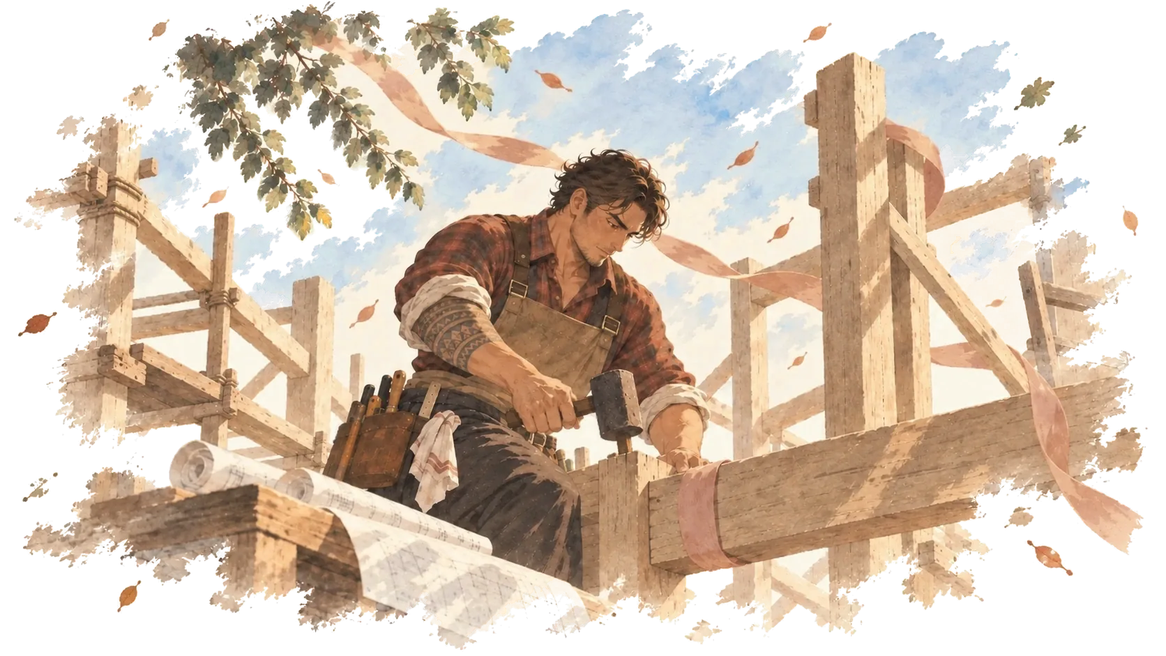 The Builder, an illustrated scene