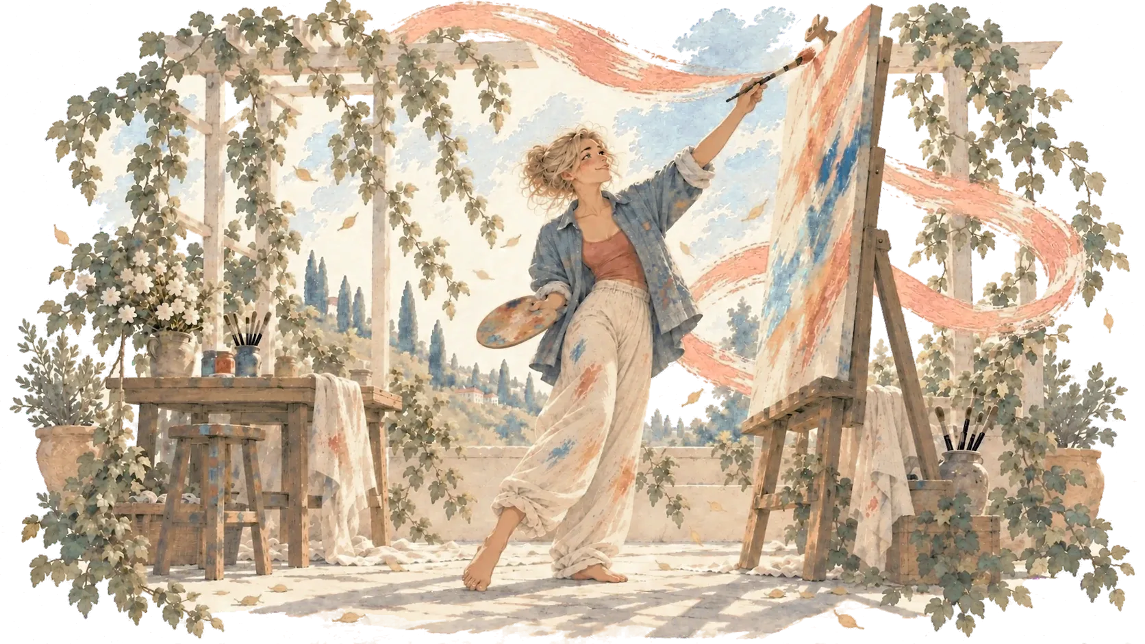 The Muse, an illustrated scene